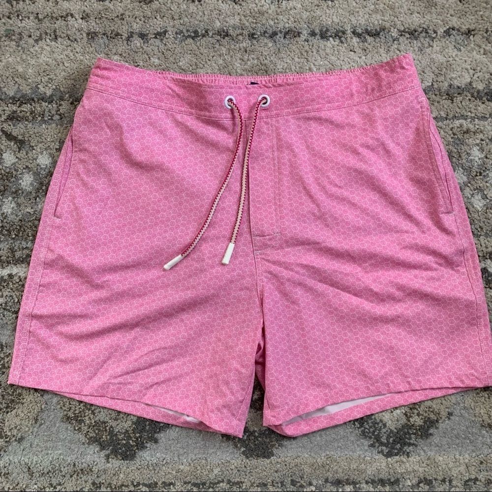 Johnnie-O Pink Print Swim Trunks 6in XL